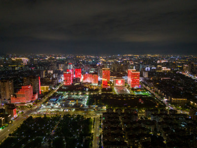 广东汕头城市夜景灯光交通航拍