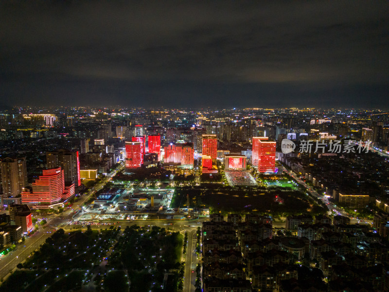 广东汕头城市夜景灯光交通航拍