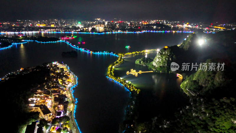 广东肇庆星湖七星岩5A景区夜景航拍图