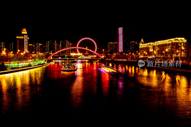 天津海河风情天津之眼摩天轮城市夜景风光