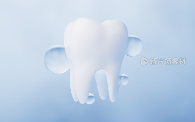 白色的牙齿与蓝色背景3D渲染