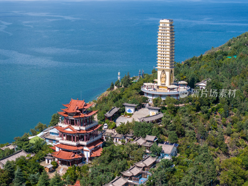 云南大理洱海罗荃半岛风景区罗荃塔航拍