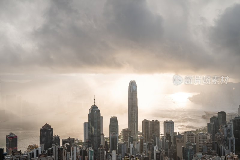 香港维多利亚港CBD中环日出夜景繁华都市