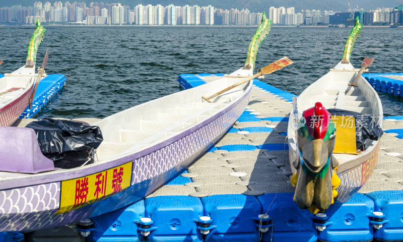 香港大埔墟海岸码头传统赛龙舟木船