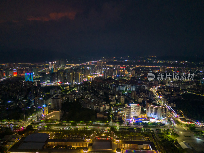 广东肇庆城市夜景灯光交通航拍图