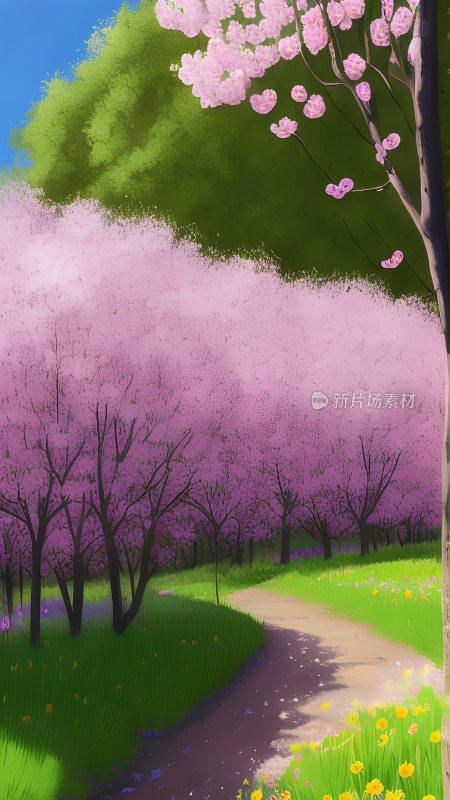粉色樱花桃花盛开的公园园林