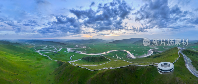 漫泽塘湿地草原九曲黄河航拍全景