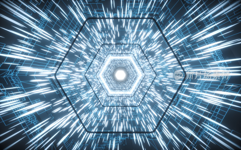 科技感六边形光线隧道背景