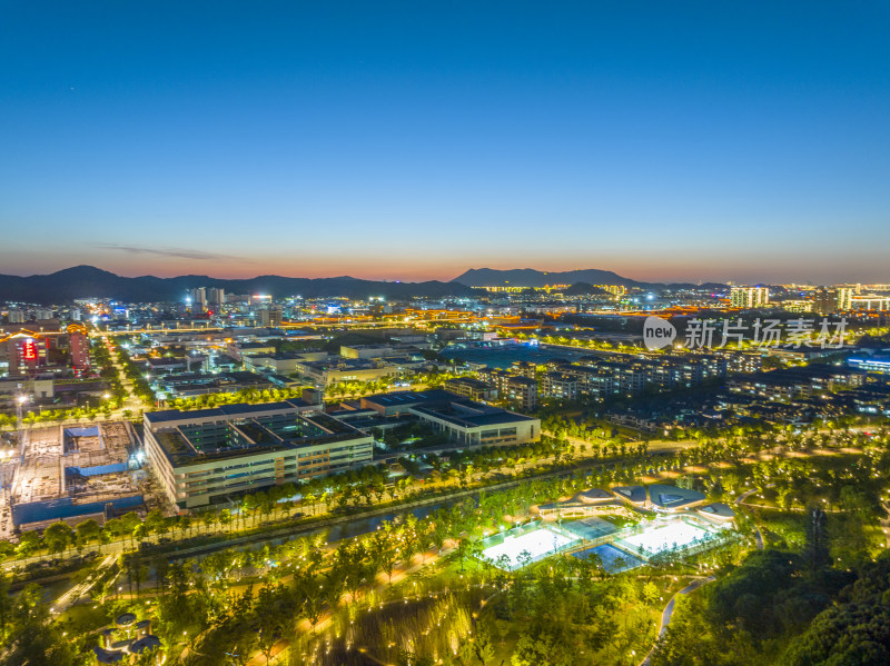 航拍苏州高新区狮子山繁华都市圈夜景