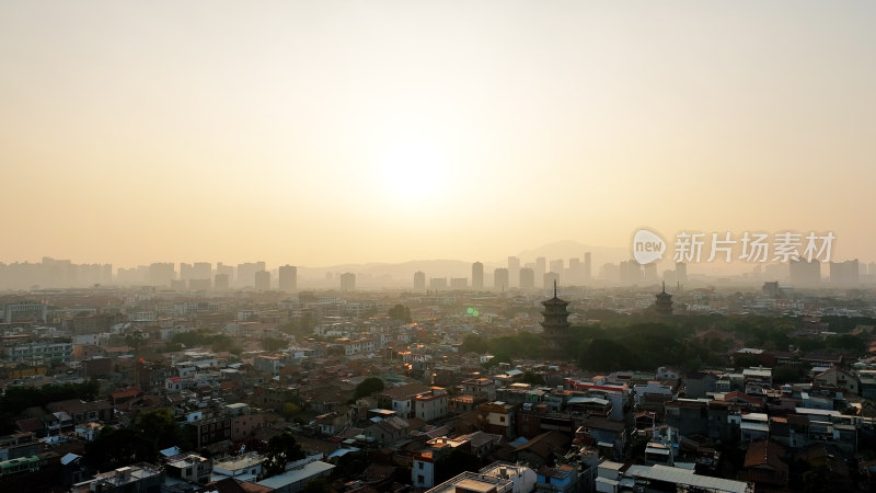 泉州东西塔航拍泉州西街开元寺夕阳日落风景