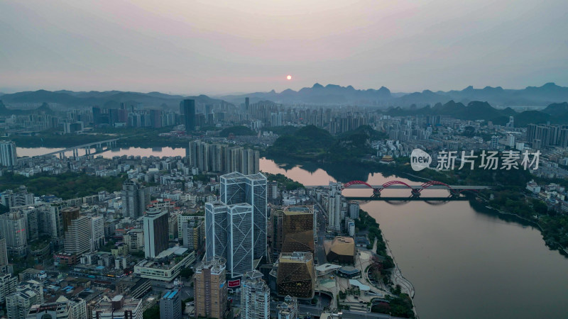 广西柳州城市清晨航拍