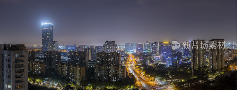 上海嘉定区城市风光全景合成夜晚