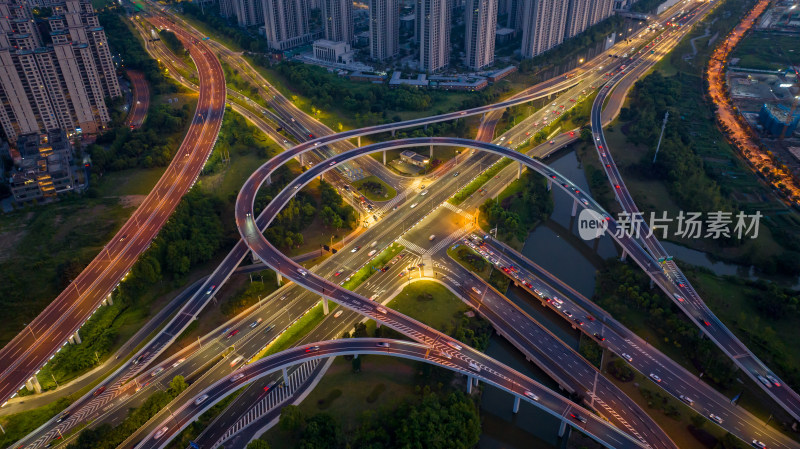 航拍杭州麦岭沙立交桥夜景