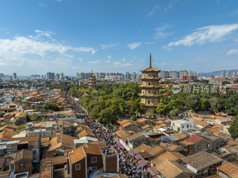 泉州开元寺双塔西街泉州东西塔古建筑航拍