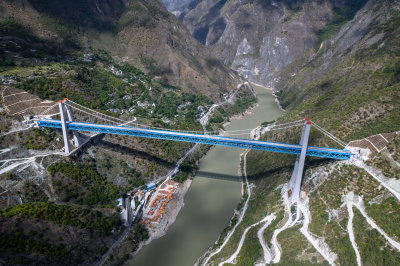 云南香格里拉藏族虎跳峡大桥航拍