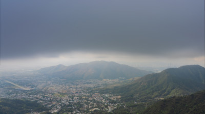 香港大帽山多云天气森林城市天际线鸟瞰