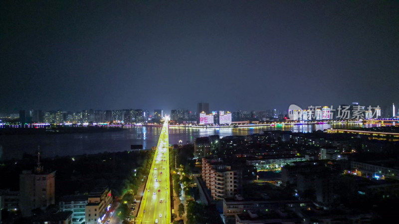 航拍湖北襄阳夜景襄樊汉江长虹大桥