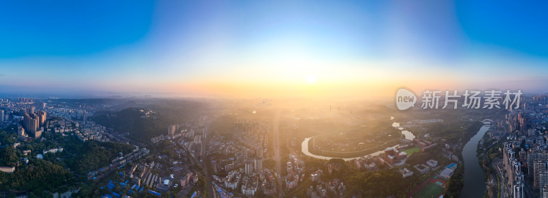 自贡城市清晨航拍全景图