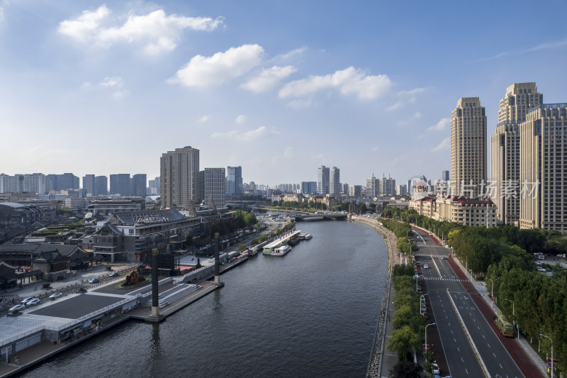 天津海河风景线古文化街码头城市风光航拍