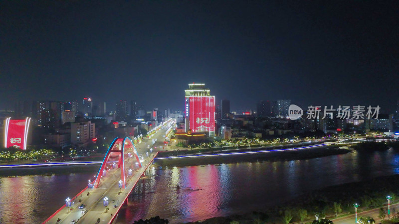 四川德阳夜景德阳彩虹桥夜景航拍