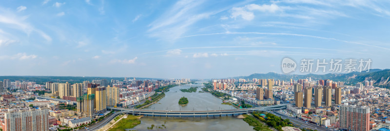 城市风景航拍建筑楼房河流桥梁全景图