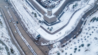 山西晋中平遥古城雪景航拍风景宣传