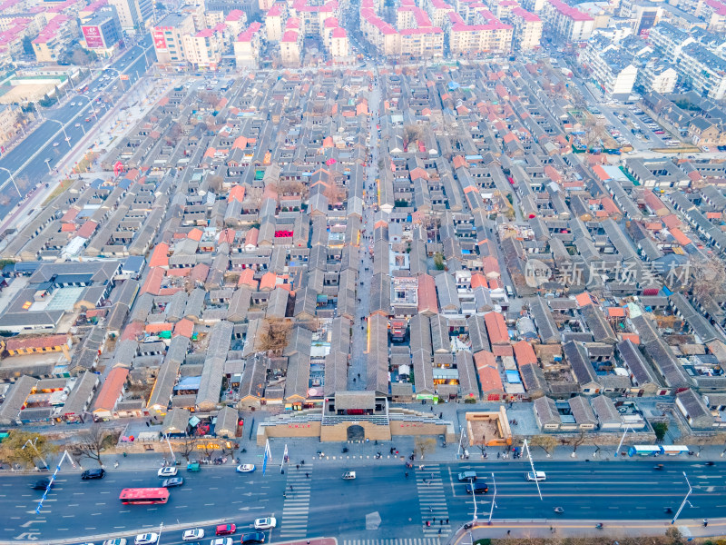 烟台航拍所城里城市古建筑群航拍全景