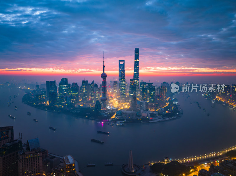 上海城市夜景陆家嘴浦西全景