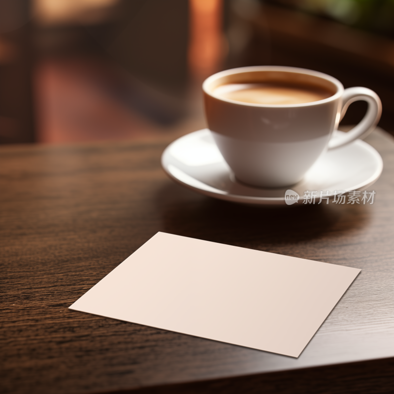 咖啡杯与空白卡片的温馨时刻