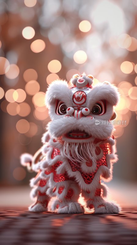 3D卡通场景，中国传统文化舞狮背景