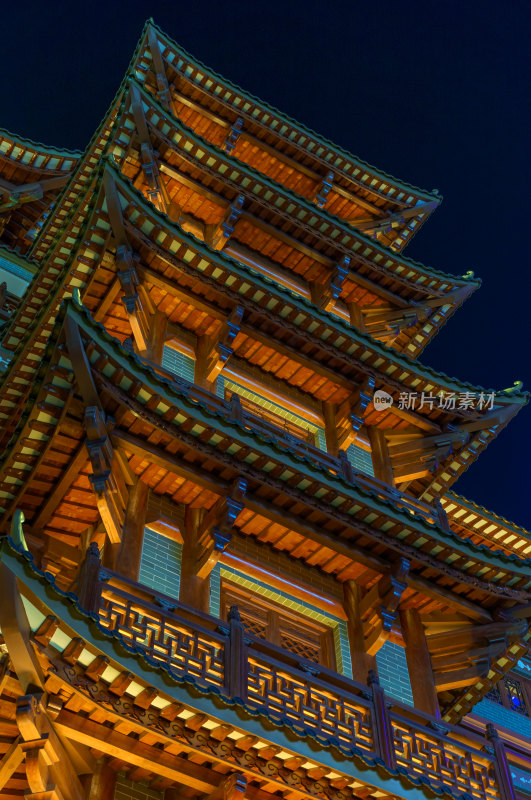 广州大佛寺中式传统仿古建筑夜景灯光