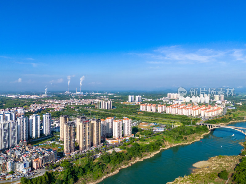 广西来宾红水河周边建筑航拍图