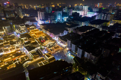江西南昌万寿宫历史文化街区夜景航拍