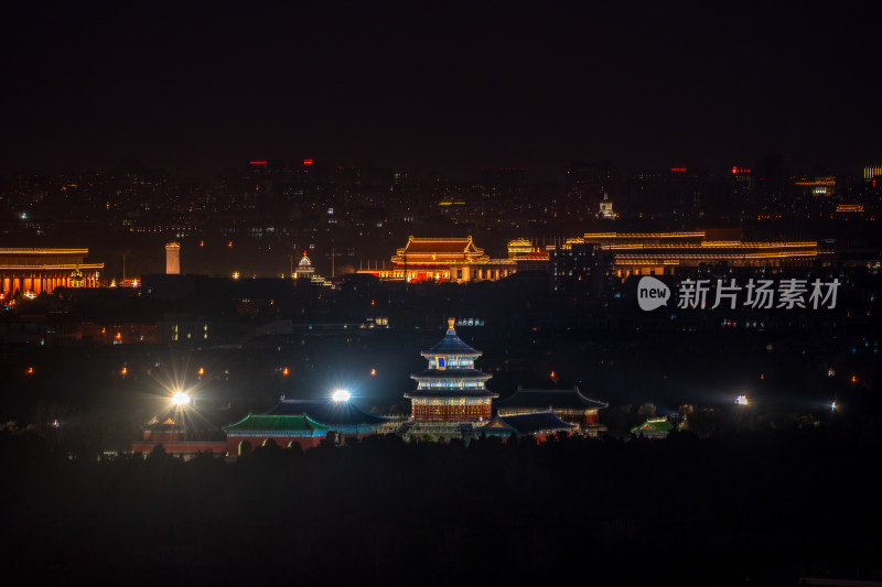 北京天坛天安门夜景全景