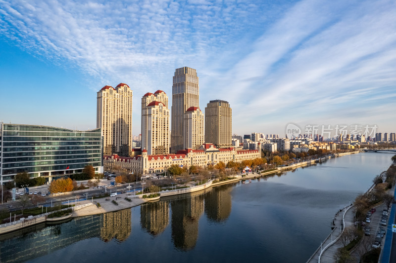 天津海河风景线小白楼CBD城市风光航拍