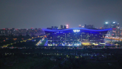 航拍四川成都环球中心夜景