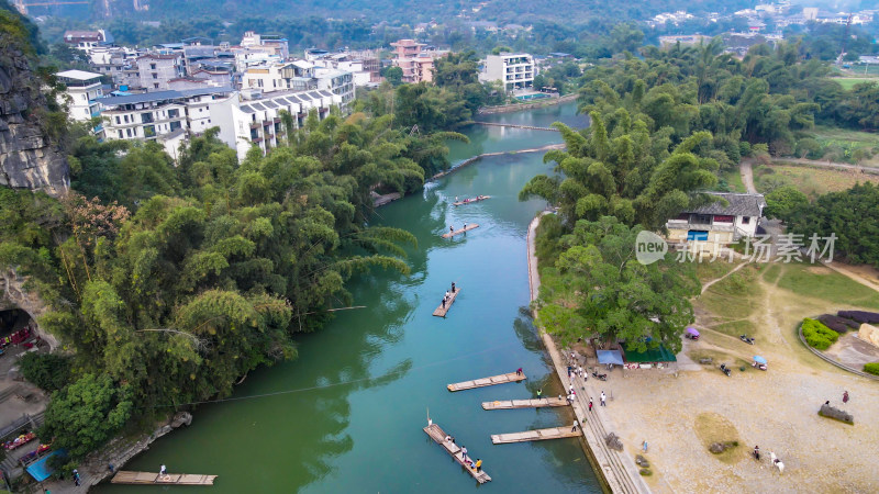 广西桂林遇龙河大榕树景区航拍图