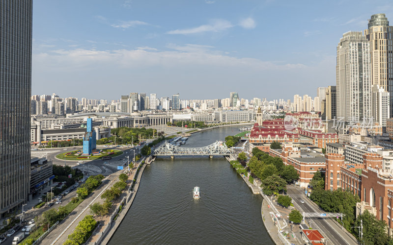 天津市区海河风景天际线航拍