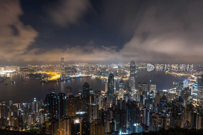 香港维多利亚港CBD中环夜景繁华都市