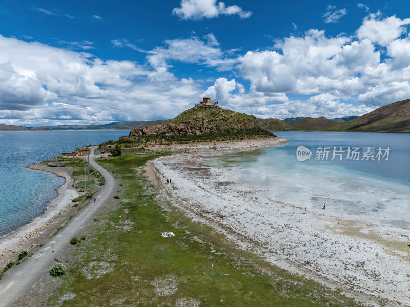 西藏山南羊卓雍措日托寺孤独寺庙高空航拍