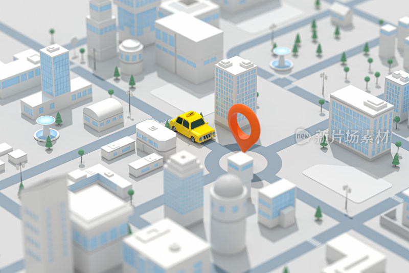 迷你都市里的出租车 3D渲染