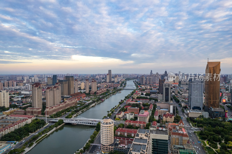 天津海河风景线小白楼商圈城市建筑风光航拍