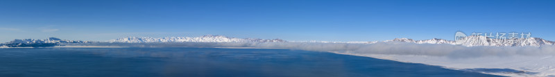 冬季赛里木湖雪山湖泊全景自然风光