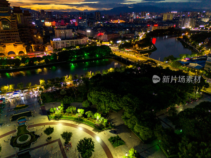 玉林晚霞夜景航拍图