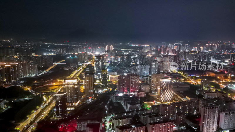 福建莆田商务区夜景灯光航拍图