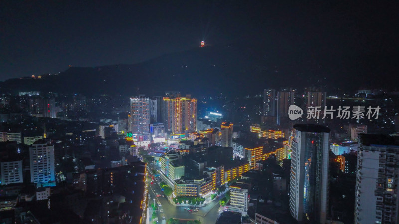 四川达州中心广场达州市购物广场夜景航拍