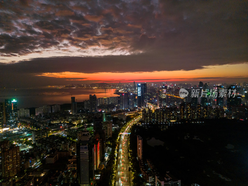 深圳城市风光，夕阳夜景，车水马龙