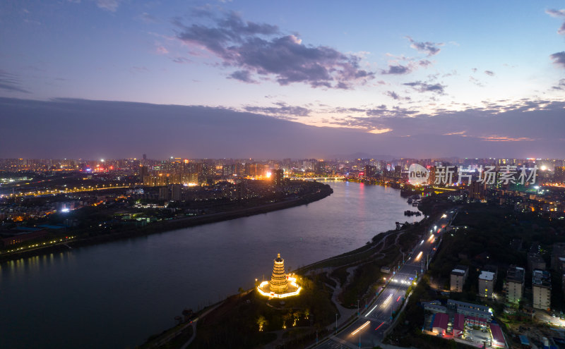 航拍湖南衡阳来雁塔城市夜景