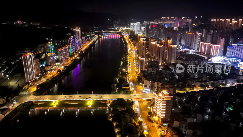 福建三明沙溪徐碧大桥夜景航拍