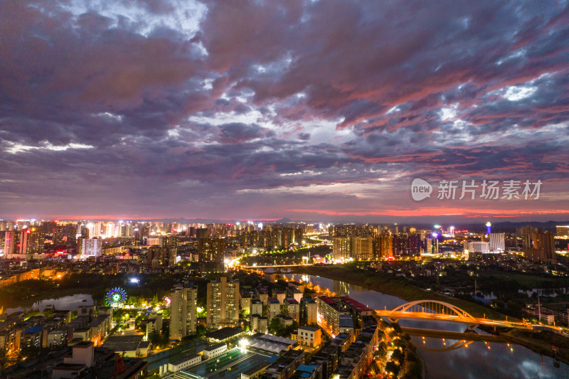 航拍衡阳城市夜景